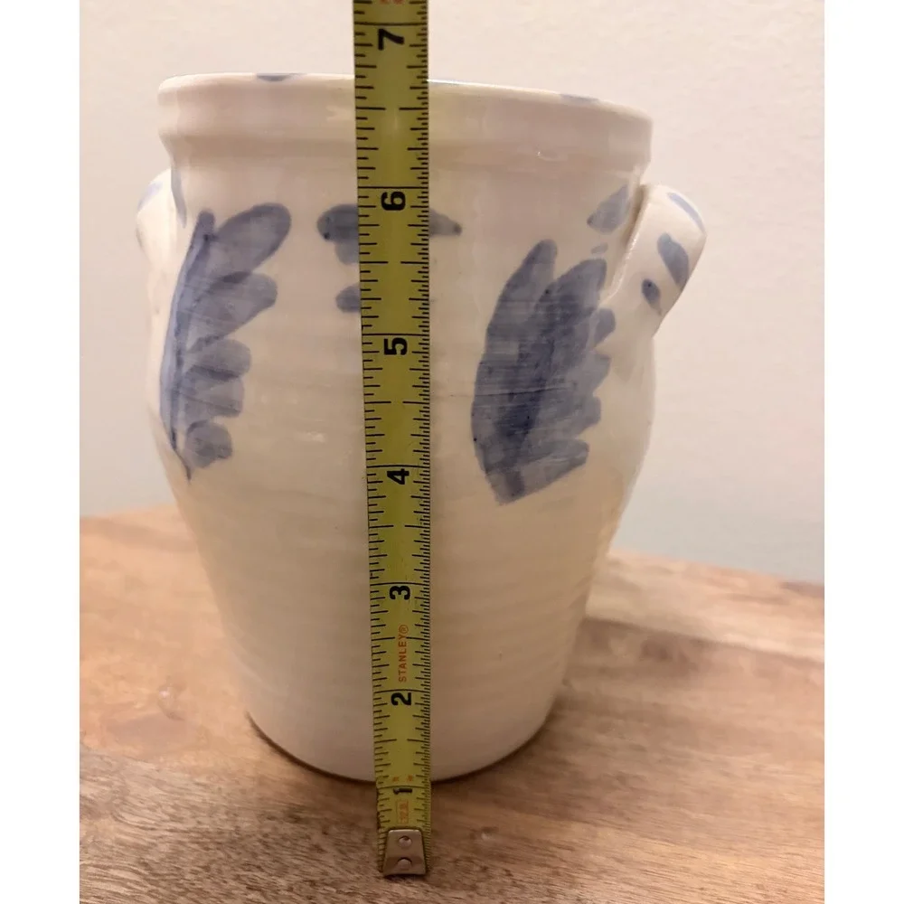 Vintage Jamestown Pottery '99 Studio Blue White Stoneware Crock Utensil Vase